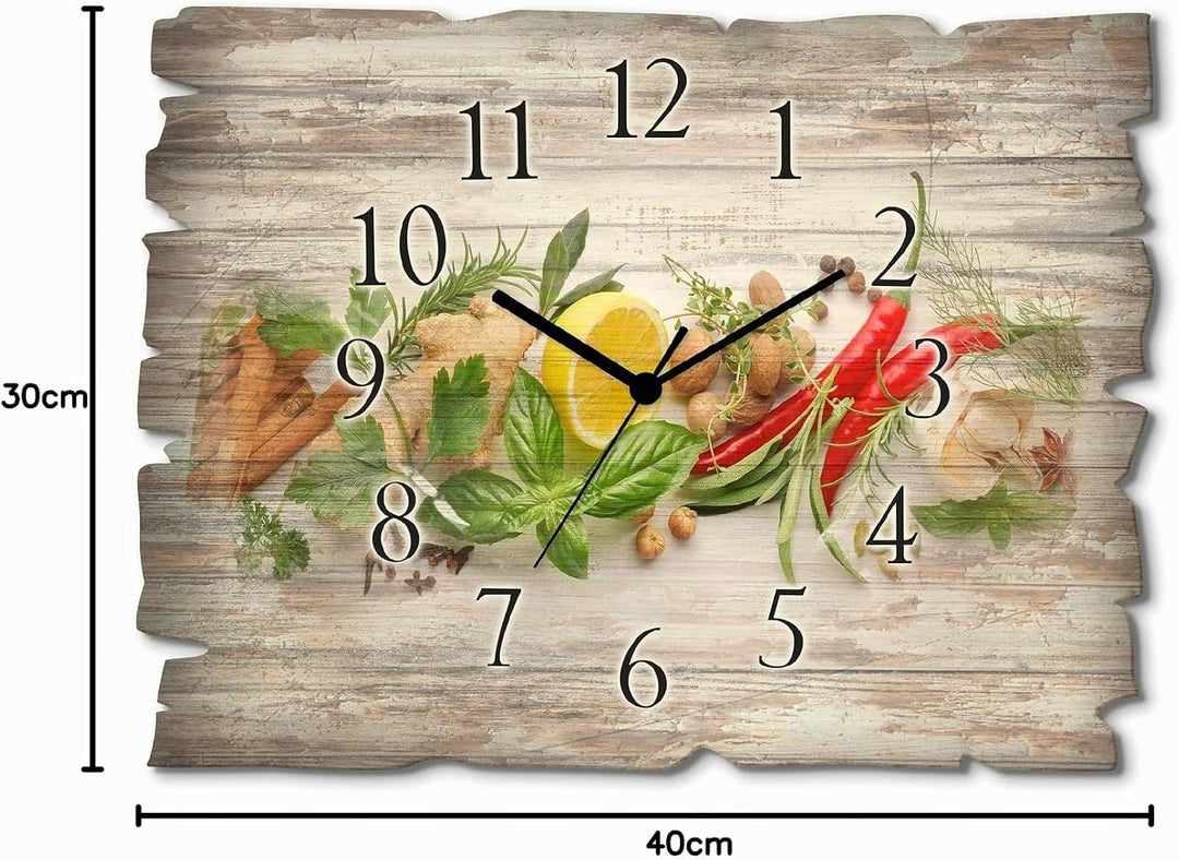 ARTLAND Wanddeko Wanduhr ohne Tickgeräusche aus Holz Quarz Uhr lautlos Rechteckig 40x30 cm Essen Leb