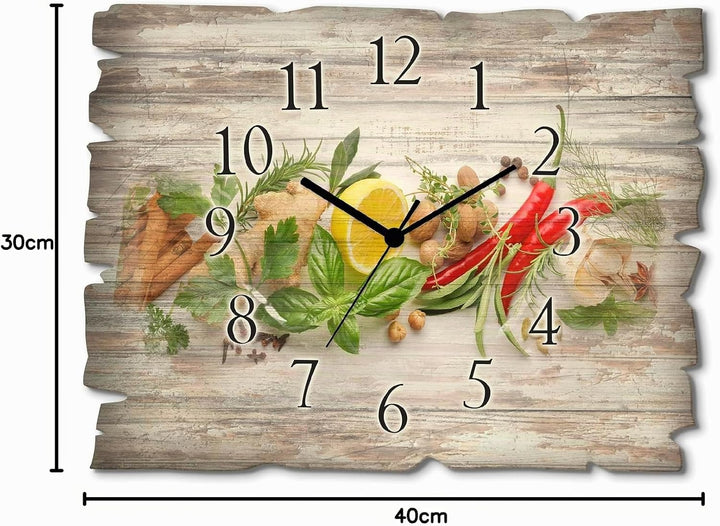 ARTLAND Wanddeko Wanduhr ohne Tickgeräusche aus Holz Quarz Uhr lautlos Rechteckig 40x30 cm Essen Leb