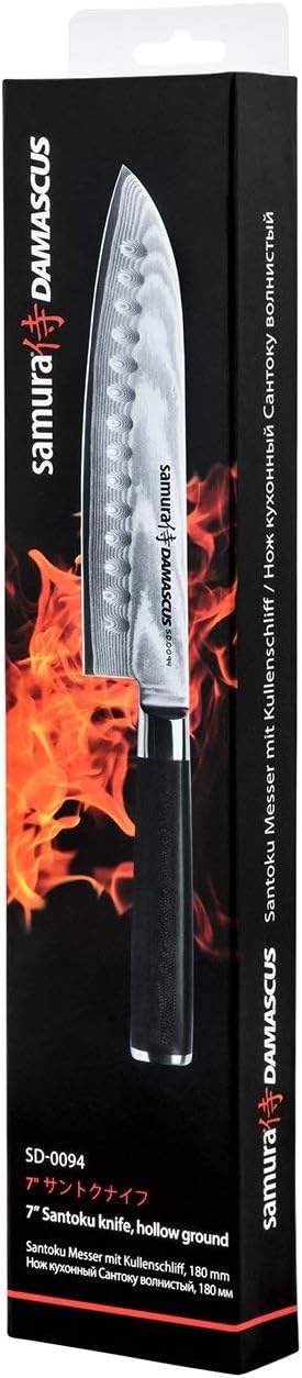 Samura Damasco Coltello da cucina giapponese professionale Santoku 180mm / 7"Manico G-10 Durezza 61