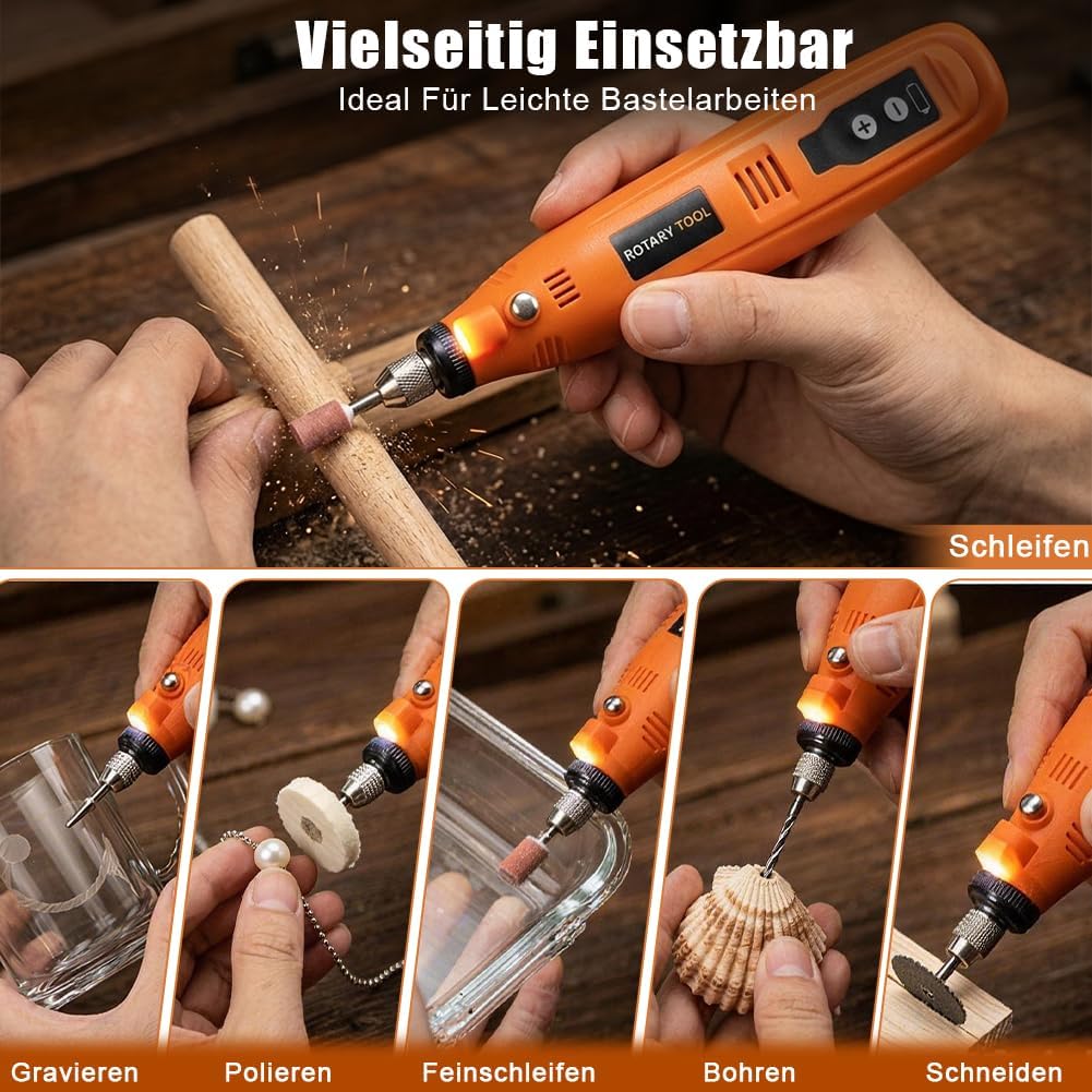 Mini Dremel Multifunktionswerkzeug mit LED, Rotationswerkzeug mit 8 Geschwindigkeiten, Multifunktion