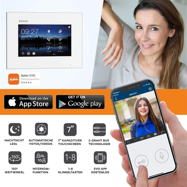 Balter EVO Video Türsprechanlage ✓ Touchscreen 7 Zoll Monitor ✓ Smartphone App ✓ 2-Draht Bus ✓ Türst