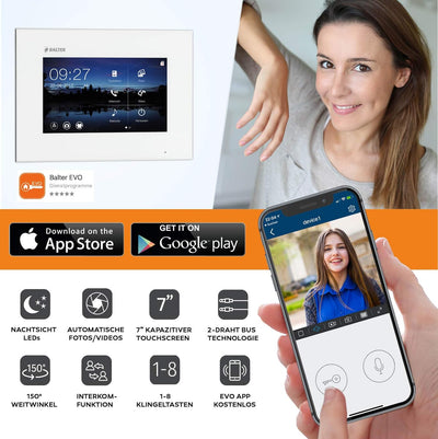 Balter EVO Video Türsprechanlage ✓ Touchscreen 7 Zoll Monitor ✓ Smartphone App ✓ 2-Draht Bus ✓ Aufpu