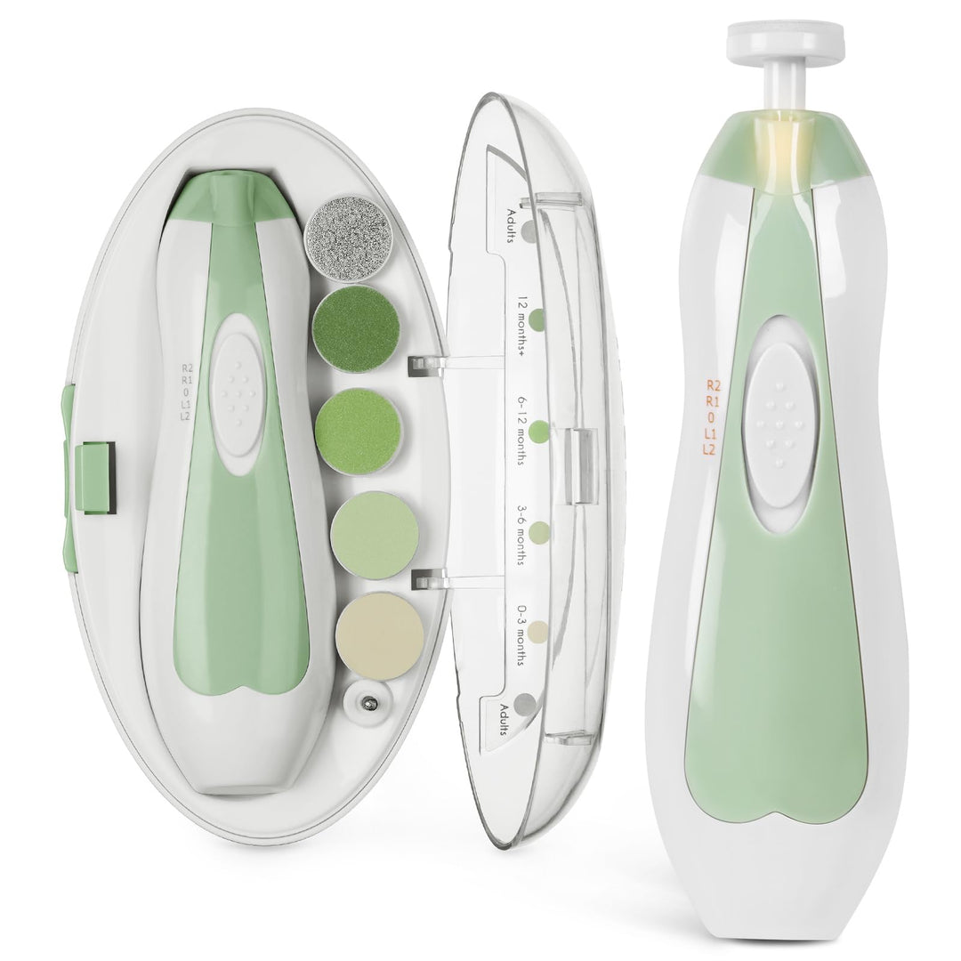 haakaa Elektrischer Baby-Nagelknipser, Baby-Nagelfeilen-Set mit 6 Schleifkopf und LED-Licht für Neug