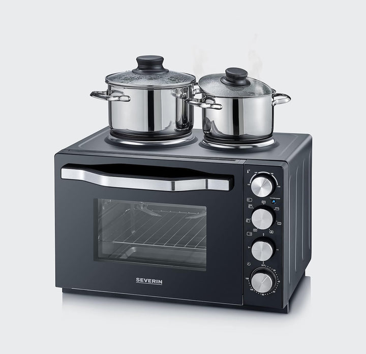 SEVERIN Back- und Toastofen mit Kochplatten, 2500 W, schwarz, TO 2065, Back- und Toastofen