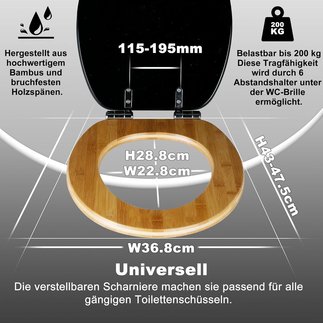 Angel Shield WC-Sitz mit Absenkautomatik, Verstellbare Metallscharniere, zu Reinigen, O-Förmig, 45x3