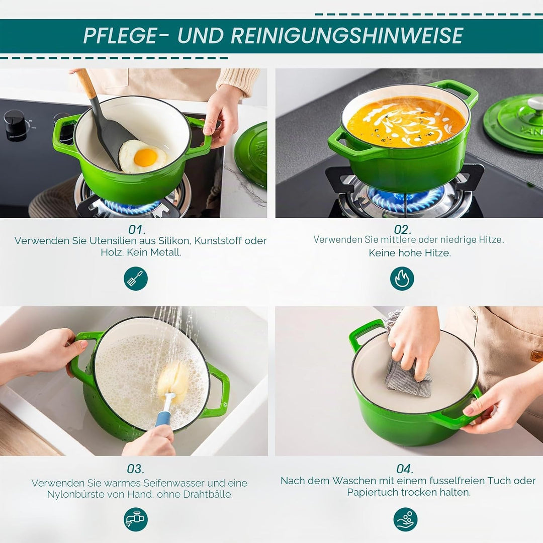 vancasso Emaillierter Schmortopf aus Gusseisen, 2 l, Antihaft-Kochtopf, ofenfest, Induktionsgeeignet