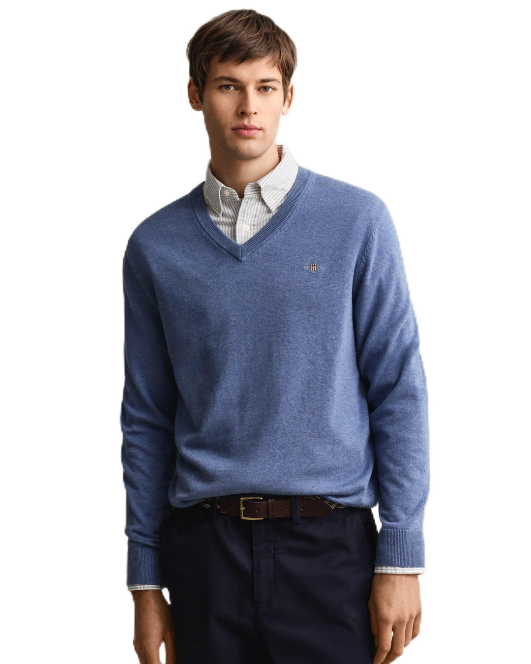 Gant Herren Classic Cotton V-Neck Pullover M Denim Blue Melange, M Denim Blue Melange
