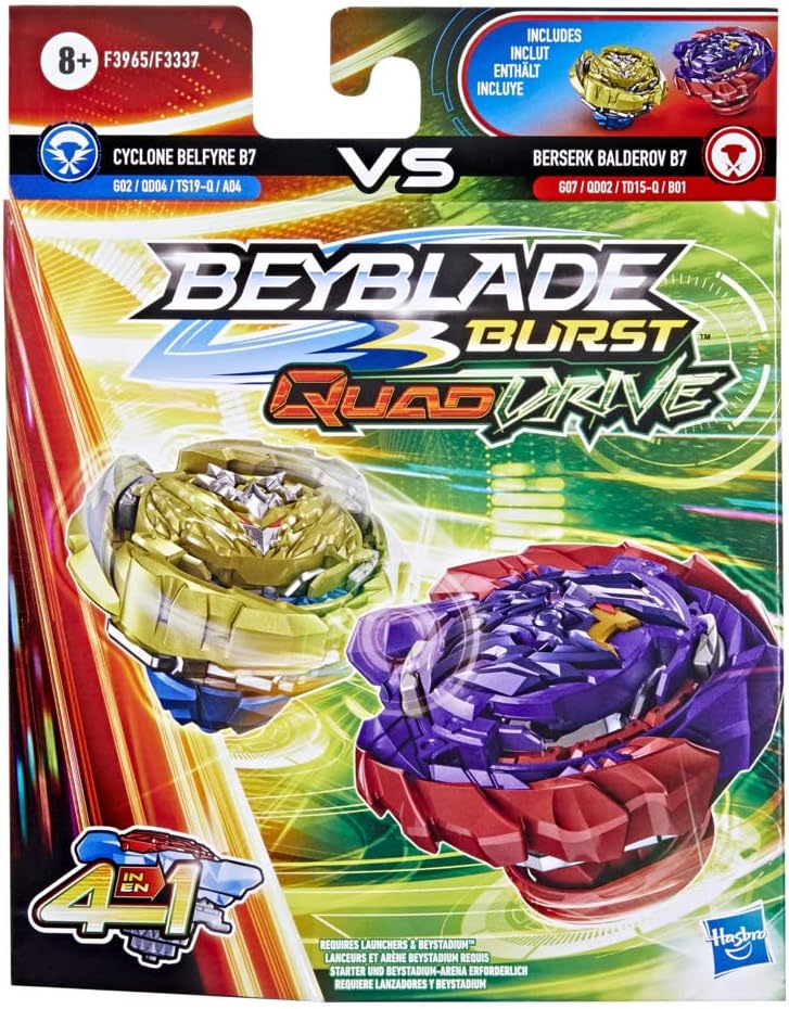 Beyblade Burst QuadDrive Berserk Balderov B7 und Cyclone Belfyre B7 Doppelpack − Battle Kreisel Mult