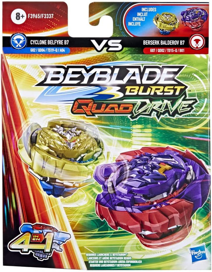 Beyblade Burst QuadDrive Berserk Balderov B7 und Cyclone Belfyre B7 Doppelpack − Battle Kreisel Mult