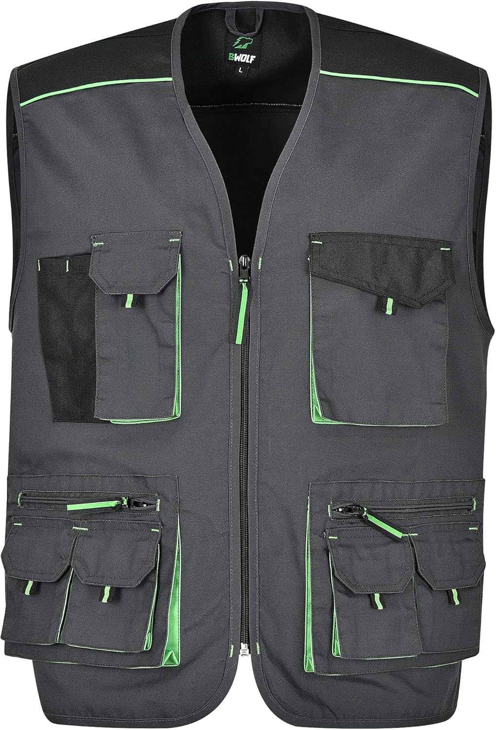 BWOLF Brave Multifunktionale Arbeitsweste Herren Arbeitsweste Multitaschen mit Reissverschluss + ver