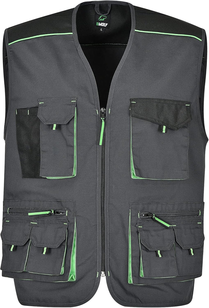BWOLF Brave Multifunktionale Arbeitsweste Herren Arbeitsweste Multitaschen mit Reissverschluss + ver