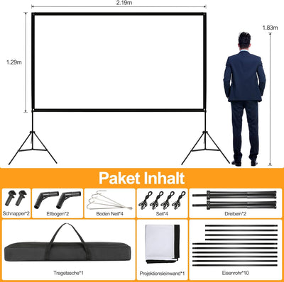 VISULAPEX 100" Leinwand Beamer HD 4K Stativleinwand, 160 Grad Betrachtungswinkel Beamer Leinwand mit