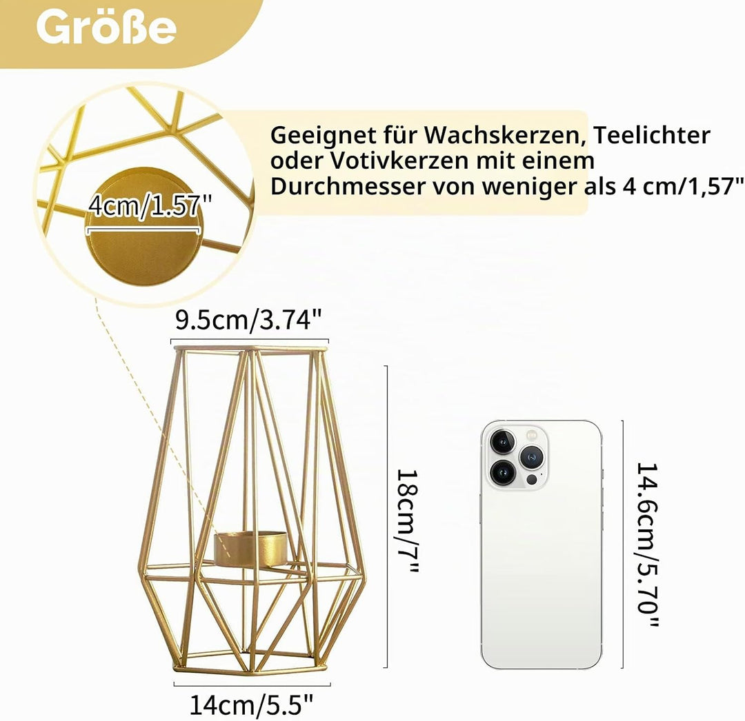 Nuptio 2 Stück Metall Sechseck Geformt Geometrisches Design Teelicht Votiv Kerzenhalter, Eisen Hohl