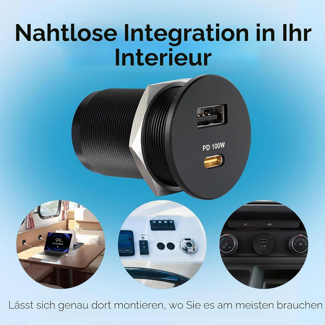 acegoo 12V USB C Steckdose 100W PD &amp; 18W QC, Wohnmobil Auto USB Dose Buchse 12 Volt KFZ Laptop Einba