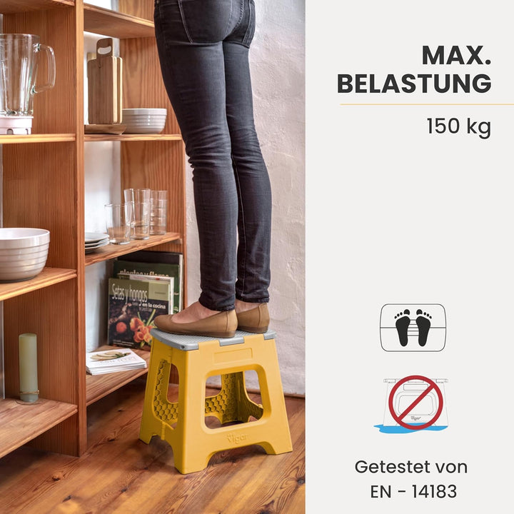 Vigar Kompakte Tritthocker Klappbar für Erwachsene, 32 cm, Klapphocker Faltbar 150 kg rutschfest, Le
