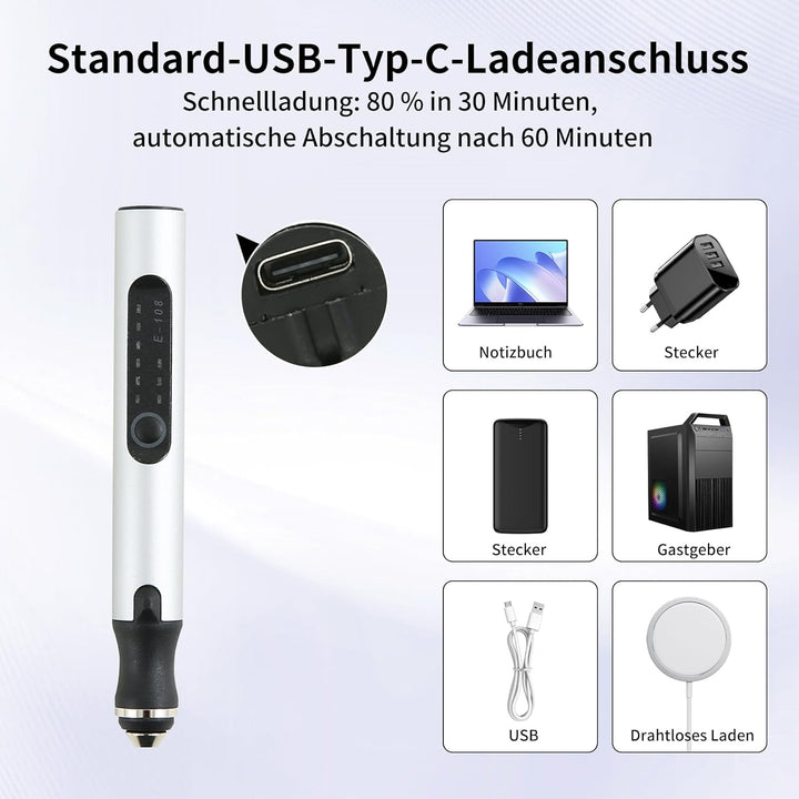 Gravierstift mit 30 Bits, Elektrischer Gravierstift, Kabelloser elektrischer Gravur Stift, Tragbares