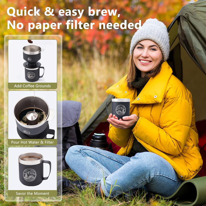 SELFLA Edelstahl-Kaffeefilter, Wiederverwendbarer Tropfer für Isolierbecher, Papierselbsttragend für