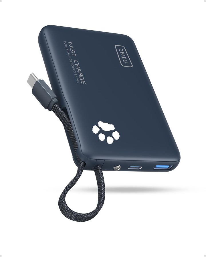 INIU Power Bank, Minigrösse 20W 10000mAh PowerBank mit Integriertem USB-C Kabel, PD3.0 QC4.0 USB C I