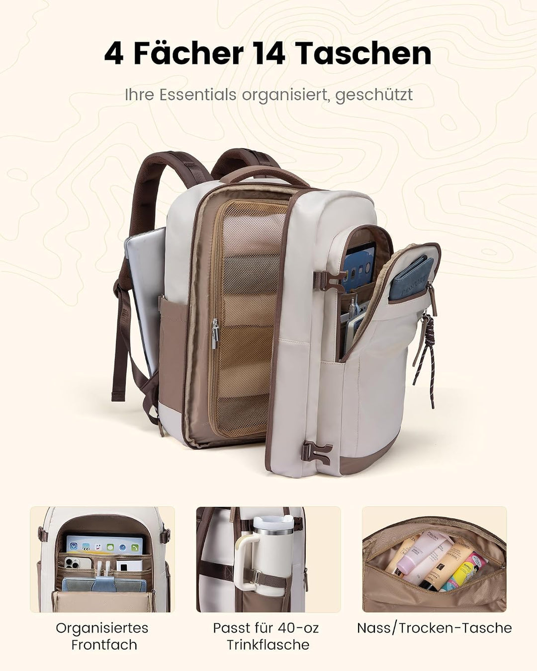 LOVEVOOK Reiserucksack Handgepäck Flugzeug 40L Gross Rucksack Damen 45x36x20 | Travel Backpack für 1