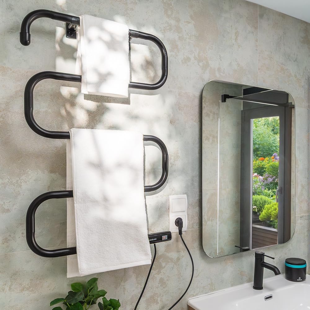 Cecotec Electric Towel Radiator Low Consumption - ReadyWarm 5000 Towel Black. Towel dryer 100 W, Lig