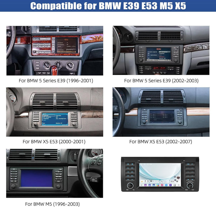 CAMECHO 2+64G Autoradio 7 Zoll Navi für BMW E39 E53 M5 X5 mit Rückfahrkamera, Android 13 Wireless Ca