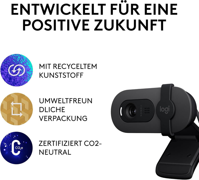 Logitech Brio 100 Full HD-Webcam für Meetings und Streaming, Auto-Lichtausgleich, integriertes Mikro