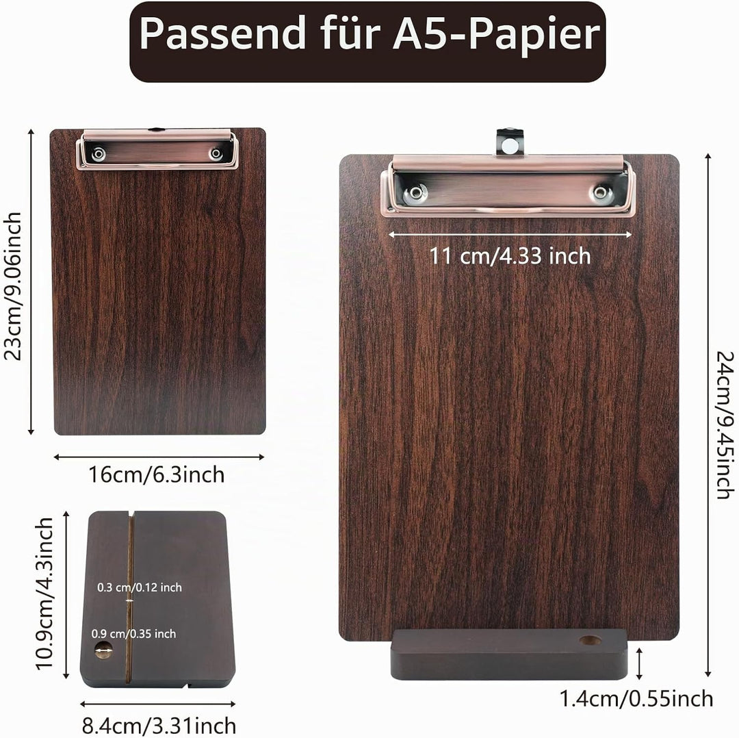 8 Stück A5 Klemmbrett aus Holz,Menühalter aus Holz für Restaurants, Klemmbretter mit hölzerner Basis