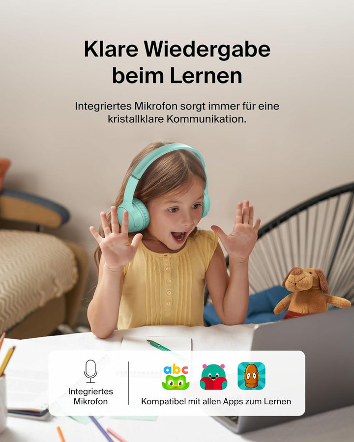 Belkin SoundForm Mini kabelloser Kinderkopfhörer mit integriertem Mikrofon und lustigen Aufklebern,