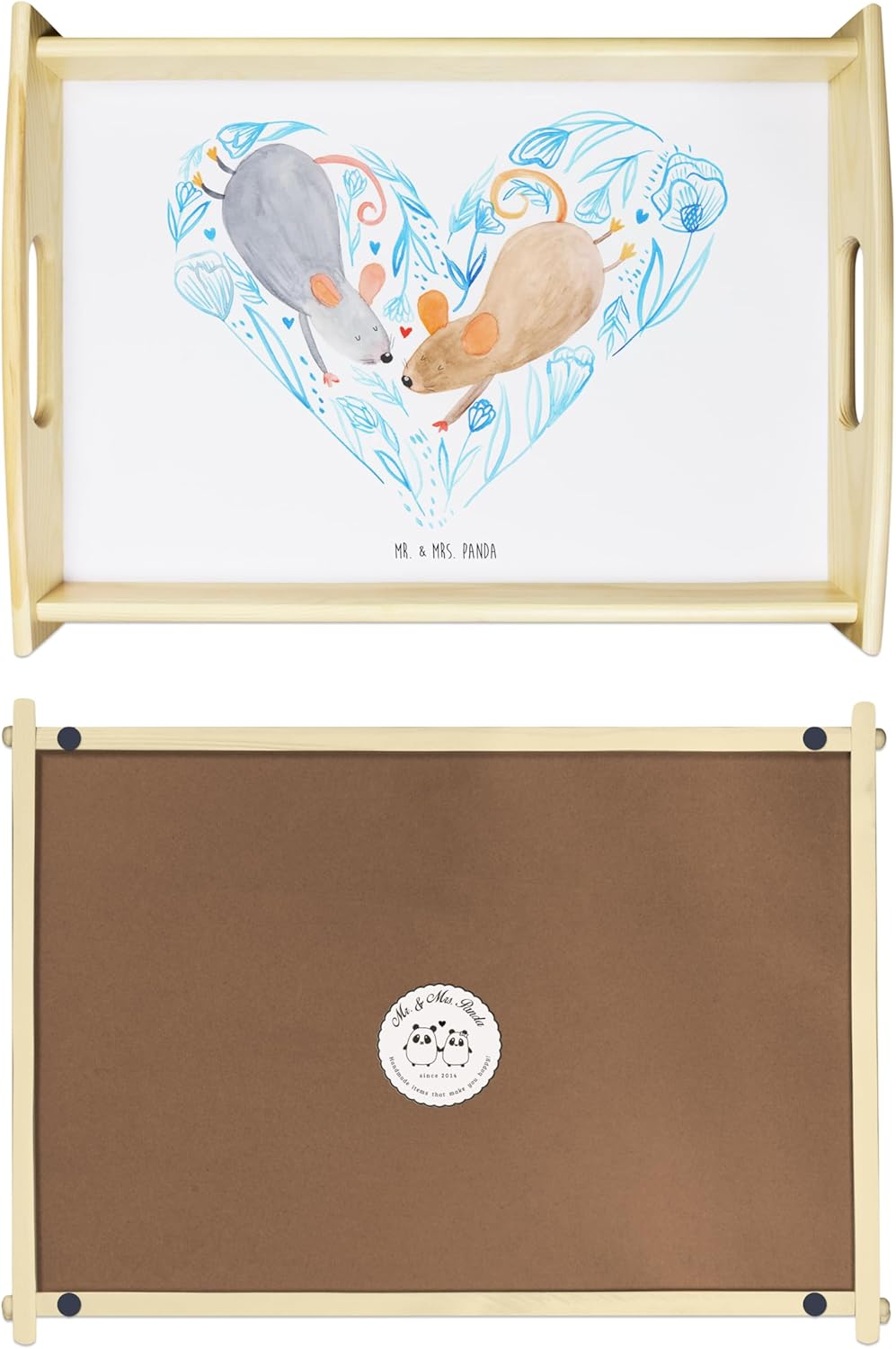 Mr. & Mrs. Panda Tablett Mäuse Herz - Geschenk, zu zweit, Liebespaar, Lieblingsmensch, Serviertablet