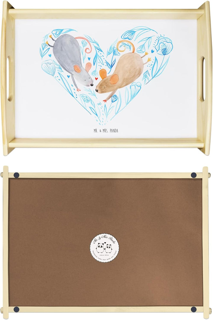 Mr. & Mrs. Panda Tablett Mäuse Herz - Geschenk, zu zweit, Liebespaar, Lieblingsmensch, Serviertablet