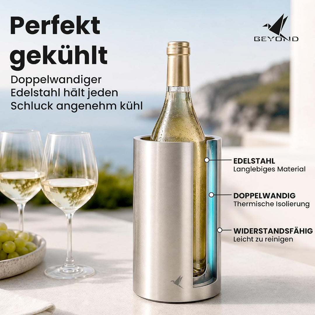 Beyond Flaschenkühler für Wein, Champagner und Sekt Flaschen I Doppelwandiger Edelstahl Sektkühler -