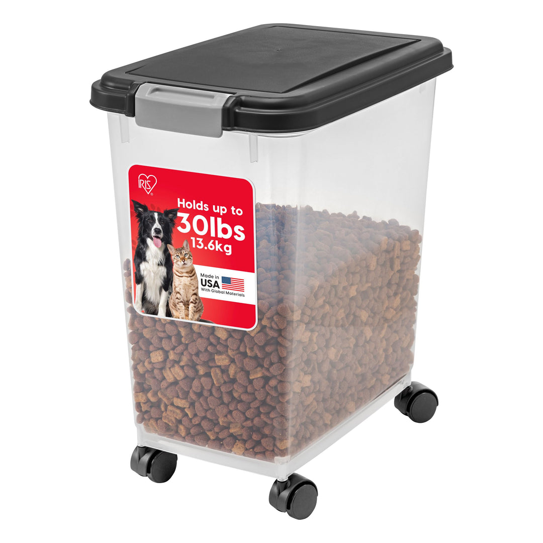 Iris Ohyama, KatzenfutterAufbewahrung mit Rollen, 30L/11kg, Schwarz, Luftdichte Futterbox, Trockenfu
