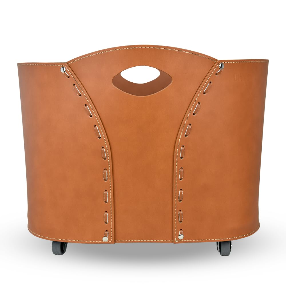 LIMAC Design VOLTA Holzkorb aus Leder, moderne Brennholztasche, Originale Kaminholztasche, Kaminholz