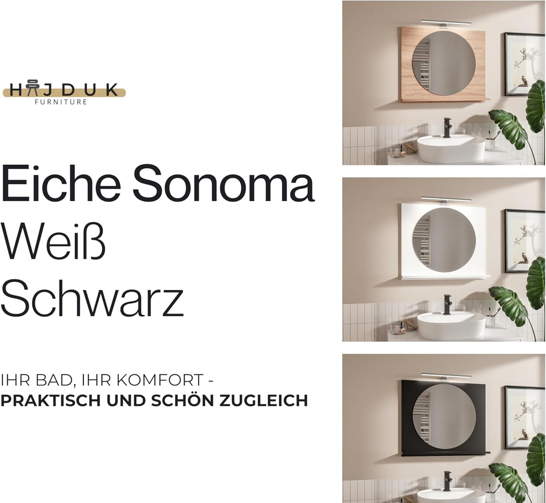 Badspiegel Rund mit Beleuchtung und Ablage Sonoma 70x60 cm Spiegel ⌀55 cm Badezimmer-Wand-Rasierspie