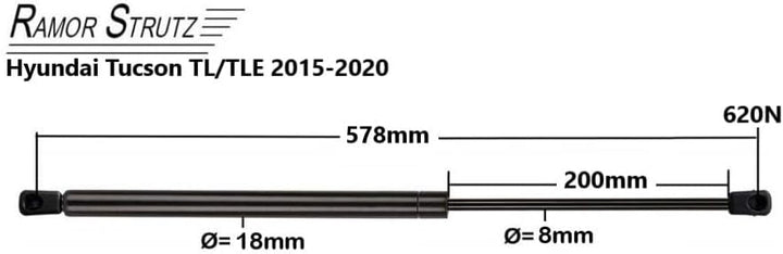 2x Gasfeder Dämpfer Heckklappe Kompatibel mit Hyundai Tucson TL/TLE 2015-2020. Gasdruckfeder Heckkla