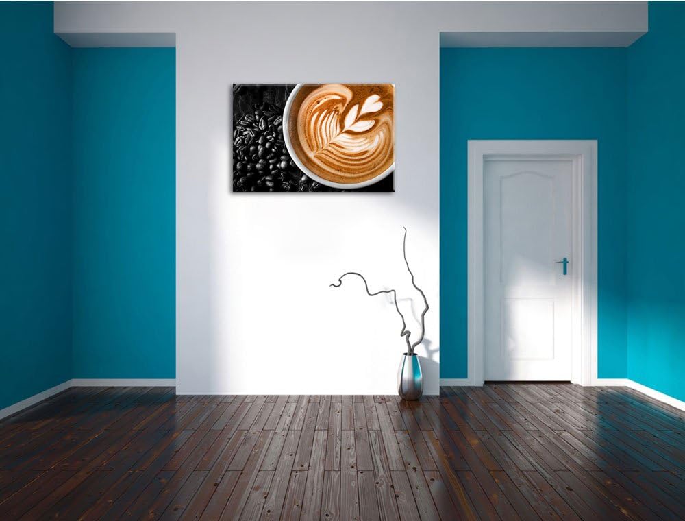 edler Kaffee mit Schaumverzierung schwarz/weiss Format: 100x70 auf Leinwand, XXL riesige Bilder fert
