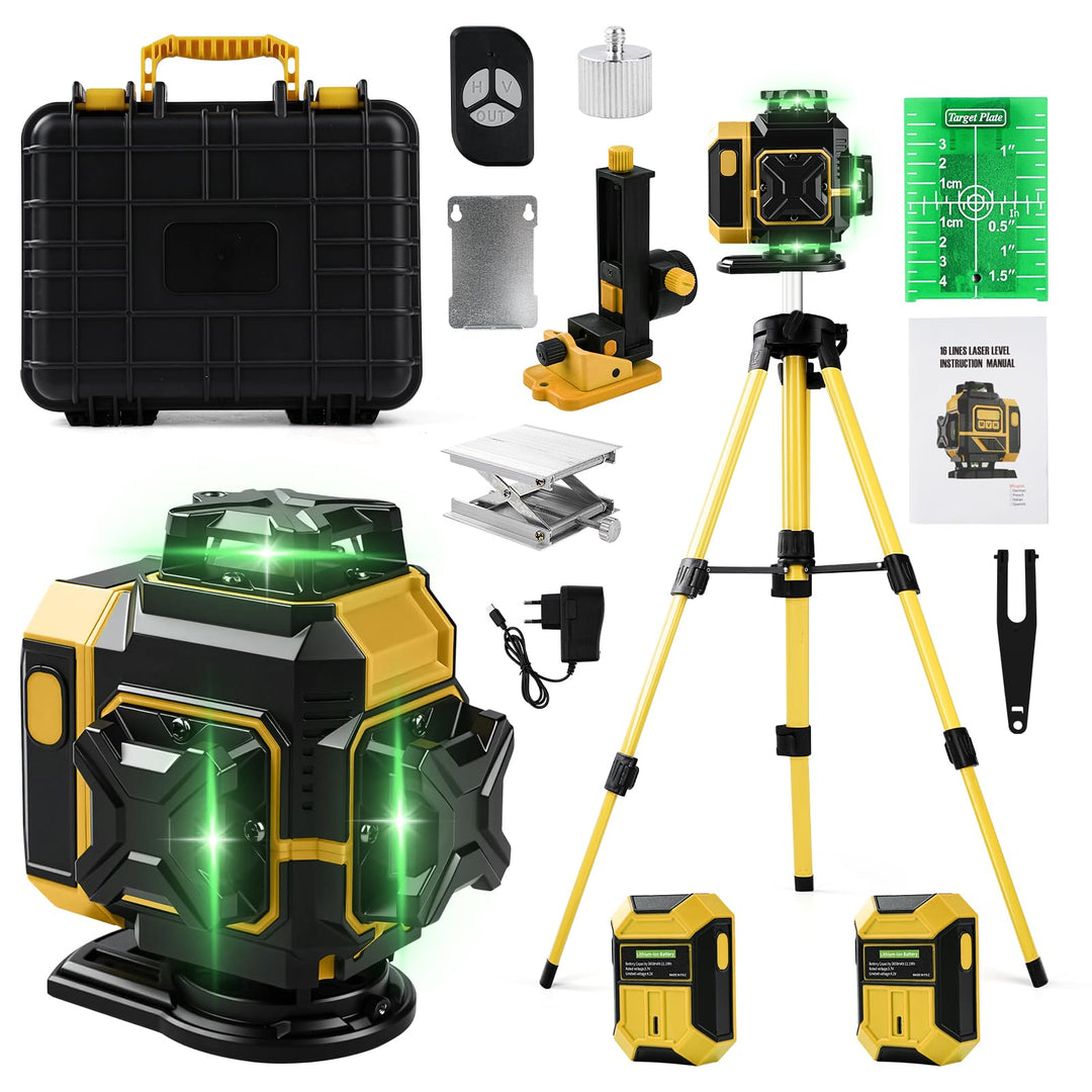 Kreuzlinienlaser mit Stativ 1M, Linienlaser 16 Linien 4D, 4x360 Grad Grün Selbstnivellierend Laser W