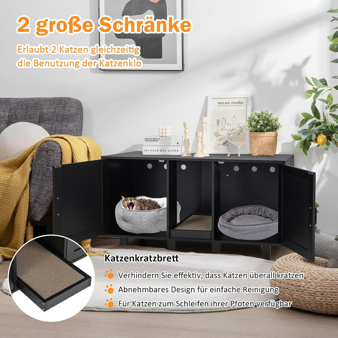 COSTWAY Katzenklo Schrank für 2 Katzen, Katzenschrank für Katzentoilette, Katzenhaus mit 2 Türen &amp; K