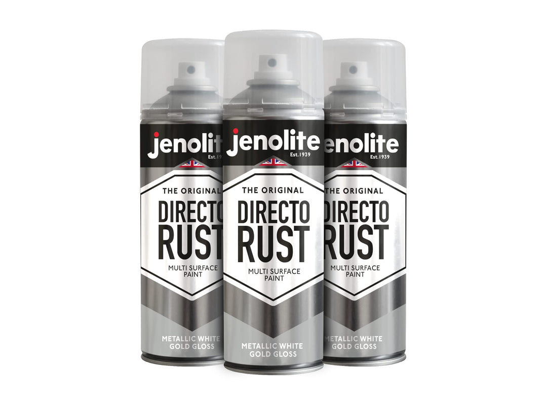 JENOLITE Directorust Metallic-Glanz-Sprühfarbe, Weissgold, 3 x 400 ml, Weissgold-Sprühfarbe für vers
