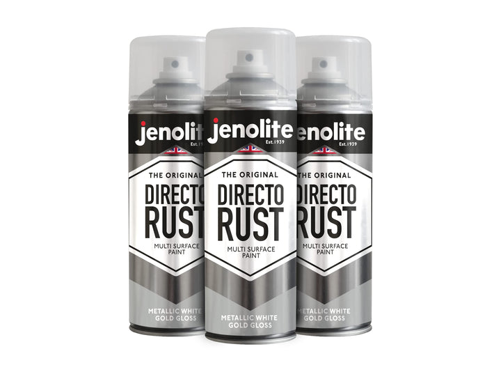 JENOLITE Directorust Metallic-Glanz-Sprühfarbe, Weissgold, 3 x 400 ml, Weissgold-Sprühfarbe für vers