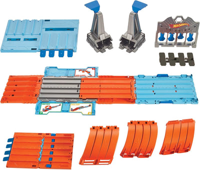 Hot Wheels Bahn Track Builder, Rennkiste (3 Stunts in 1 Set) zum Bauen von Autorennbahnen für Hot Wh