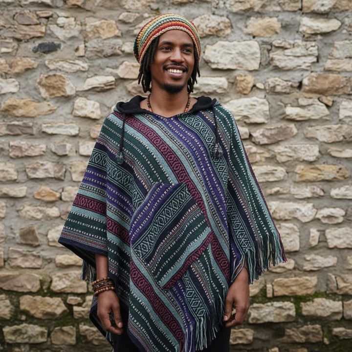 GURU SHOP Unisex Poncho Hippie Chic, Andenponcho mit Fransen, Herren/Damen, Baumwolle Einheitsgrösse