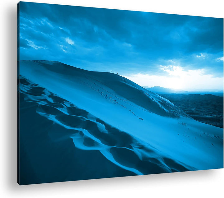 Sanddüne in der Wüste Format 80x60 Effekt: Monocrome Blau als Leinwandbild, Motiv fertig gerahmt auf