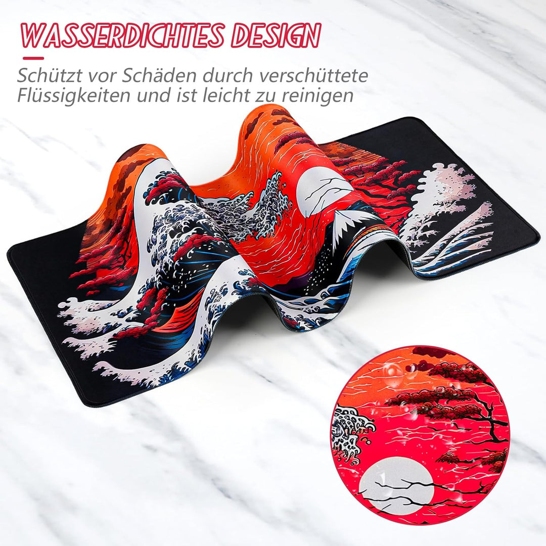 EFISH Japanische Gaming Mauspad XXL 800 x 300 mm Grosses Mauspad Vernähte Kanten Wasserdicht Anti-Ru