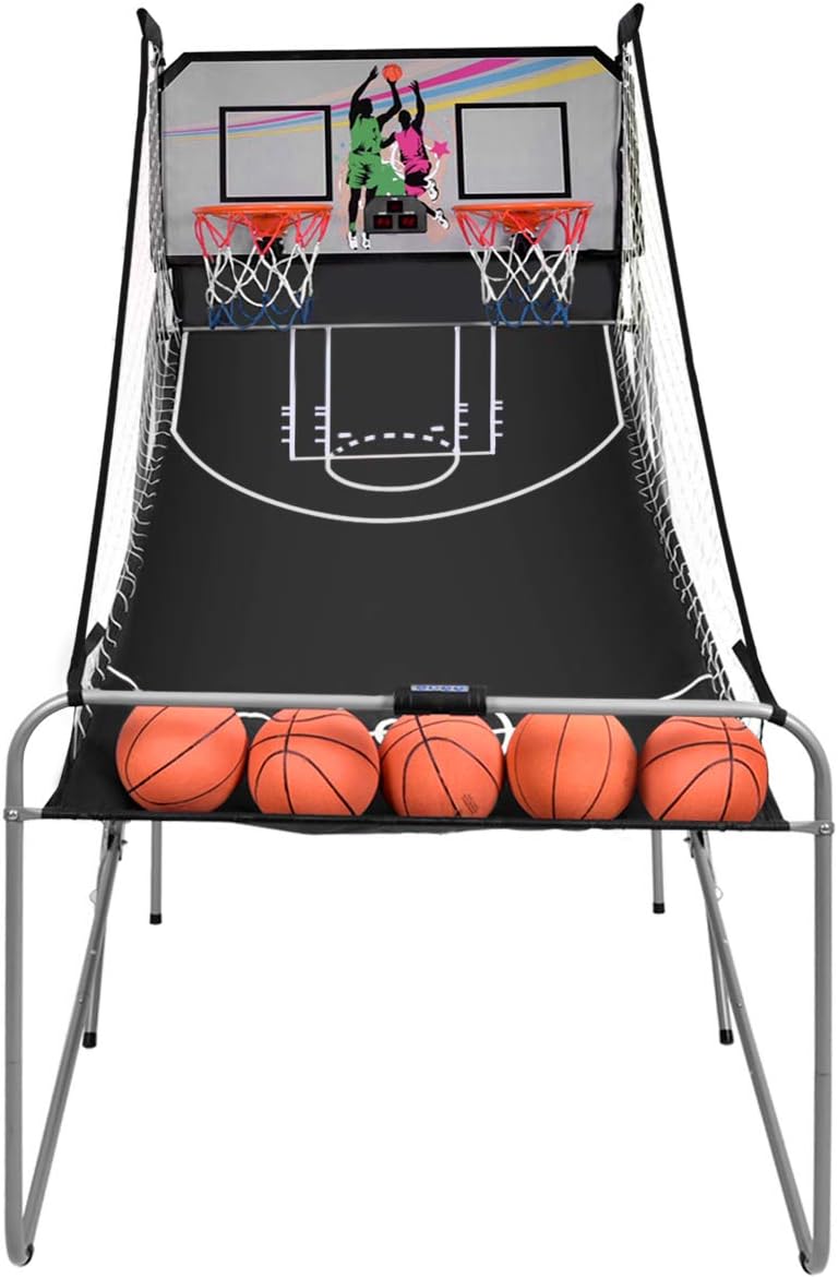 GOPLUS Basketball-Schiessmaschine, Basketballständer inkl. 4 Basketbälle und Pumpe, Basketballkorb k