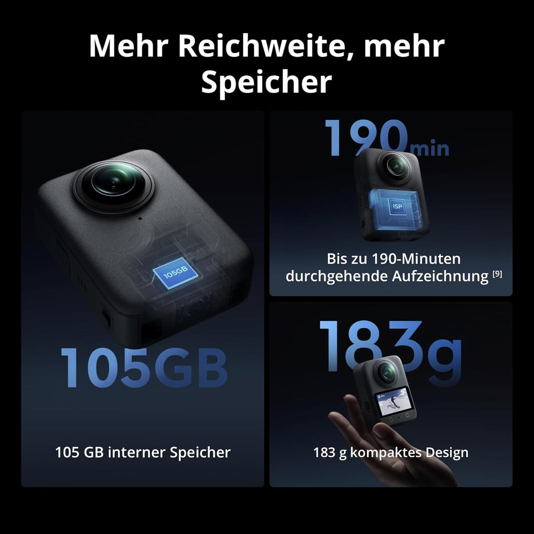 DJI Osmo 360 Standard Combo, 360 Kamera mit 1-Zoll-Sensor für 360° Aufnahmen, Natives 8K 360° Video,