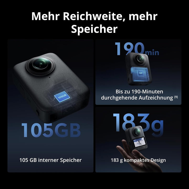 DJI Osmo 360 Standard Combo, 360 Kamera mit 1-Zoll-Sensor für 360° Aufnahmen, Natives 8K 360° Video,