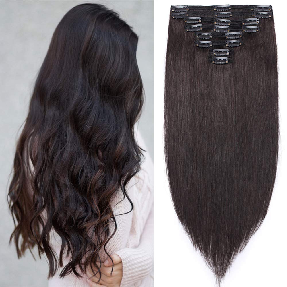 SEGO Clip in Extensions Echthaar Haarverlängerung Haarteil Doppelt 8 Tressen hitzebeständig glatt Na
