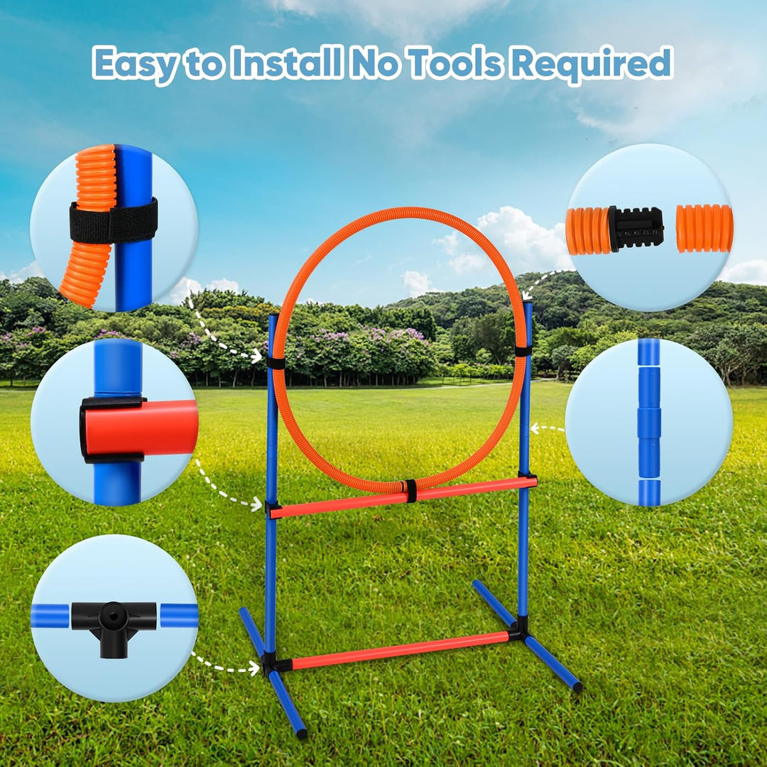 Agility Ausrüstungs Set für Hunde Agility Set mit 170CM Hundetunnel, Hindernisse mit Hundetunnel, 8