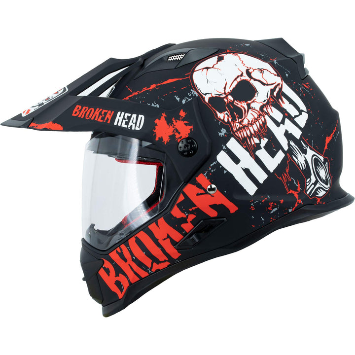 Broken Head Bone Crusher Motocross-Helm Rot mit Visier - Enduro MX Cross-Helm - Motorradhelm mit Son